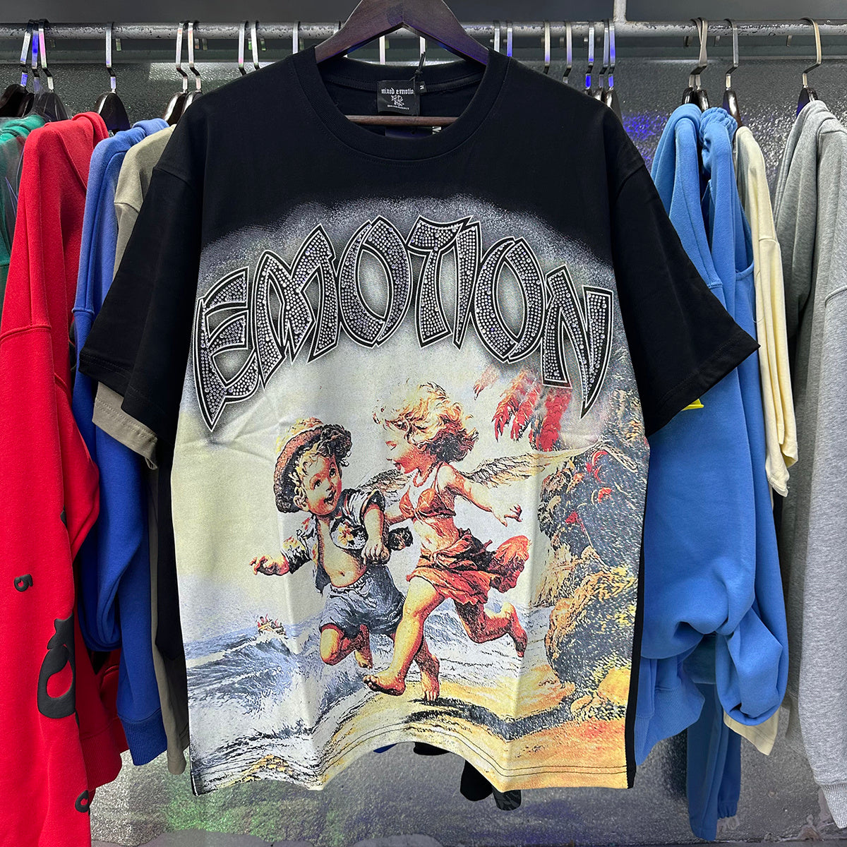Top Quality Heavyweight 100% Cotton Mixed Emotions Tee Shirts Loose Casual Embroidery Oversized T-shirts