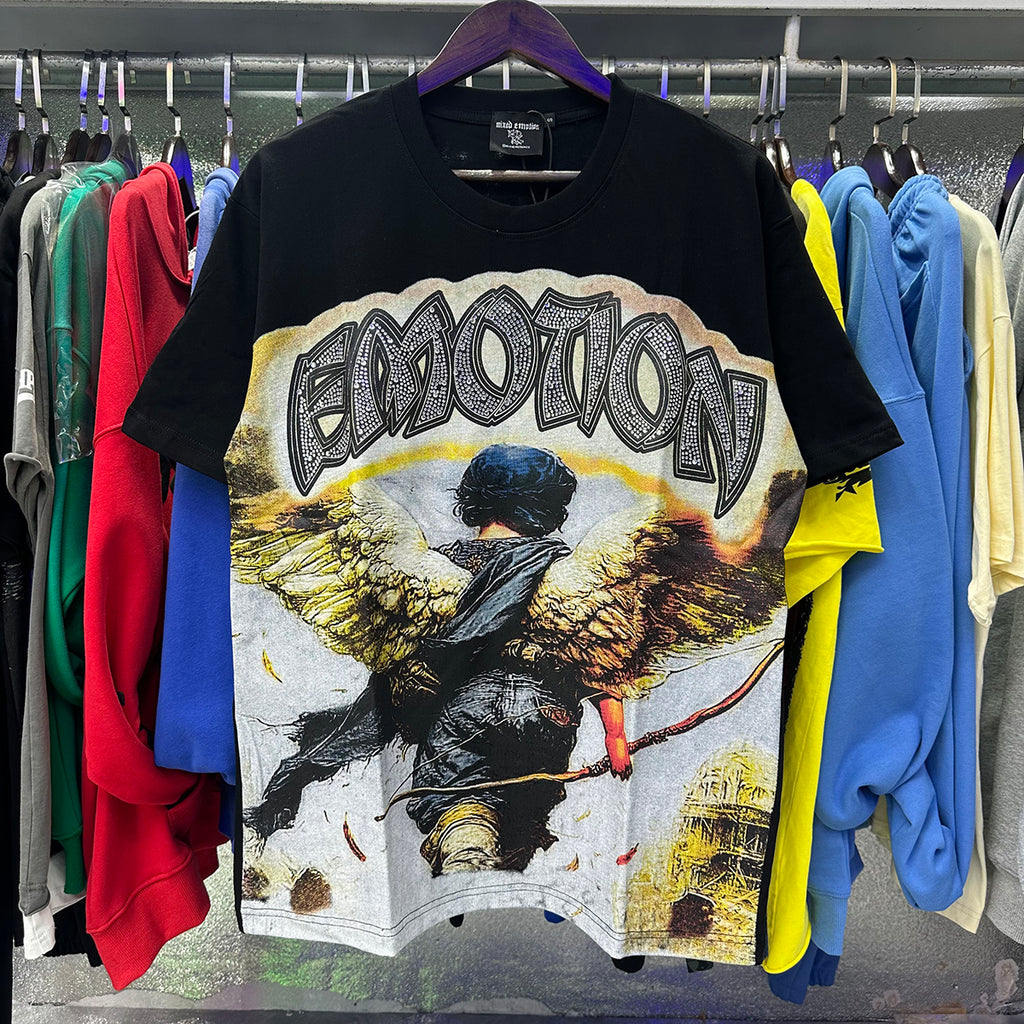 Top Quality Heavyweight 100% Cotton Mixed Emotions Tee Shirts Loose Casual Embroidery Oversized T-shirts