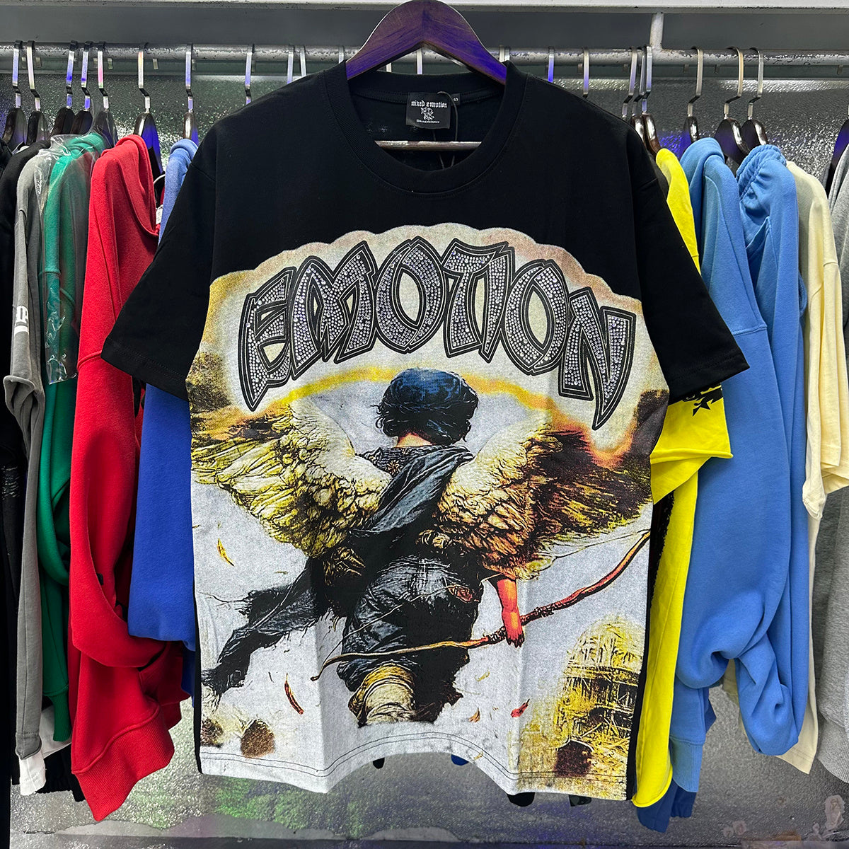 Top Quality Heavyweight 100% Cotton Mixed Emotions Tee Shirts Loose Casual Embroidery Oversized T-shirts