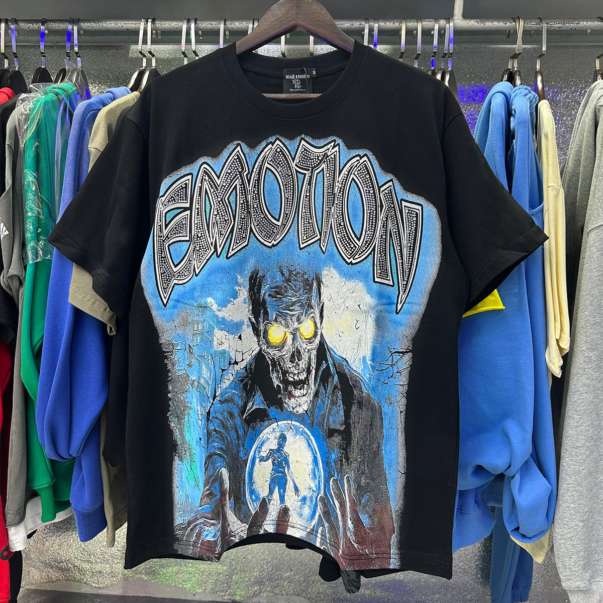 Top Quality Heavyweight 100% Cotton Mixed Emotions Tee Shirts Loose Casual Embroidery Oversized T-shirts