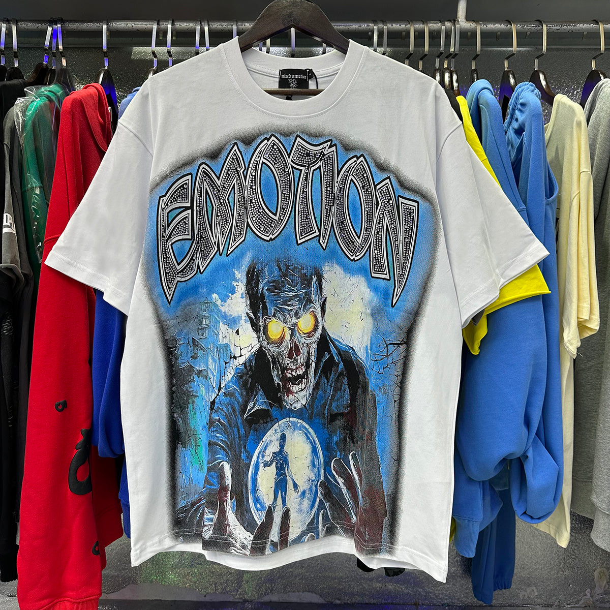 Top Quality Heavyweight 100% Cotton Mixed Emotions Tee Shirts Loose Casual Embroidery Oversized T-shirts