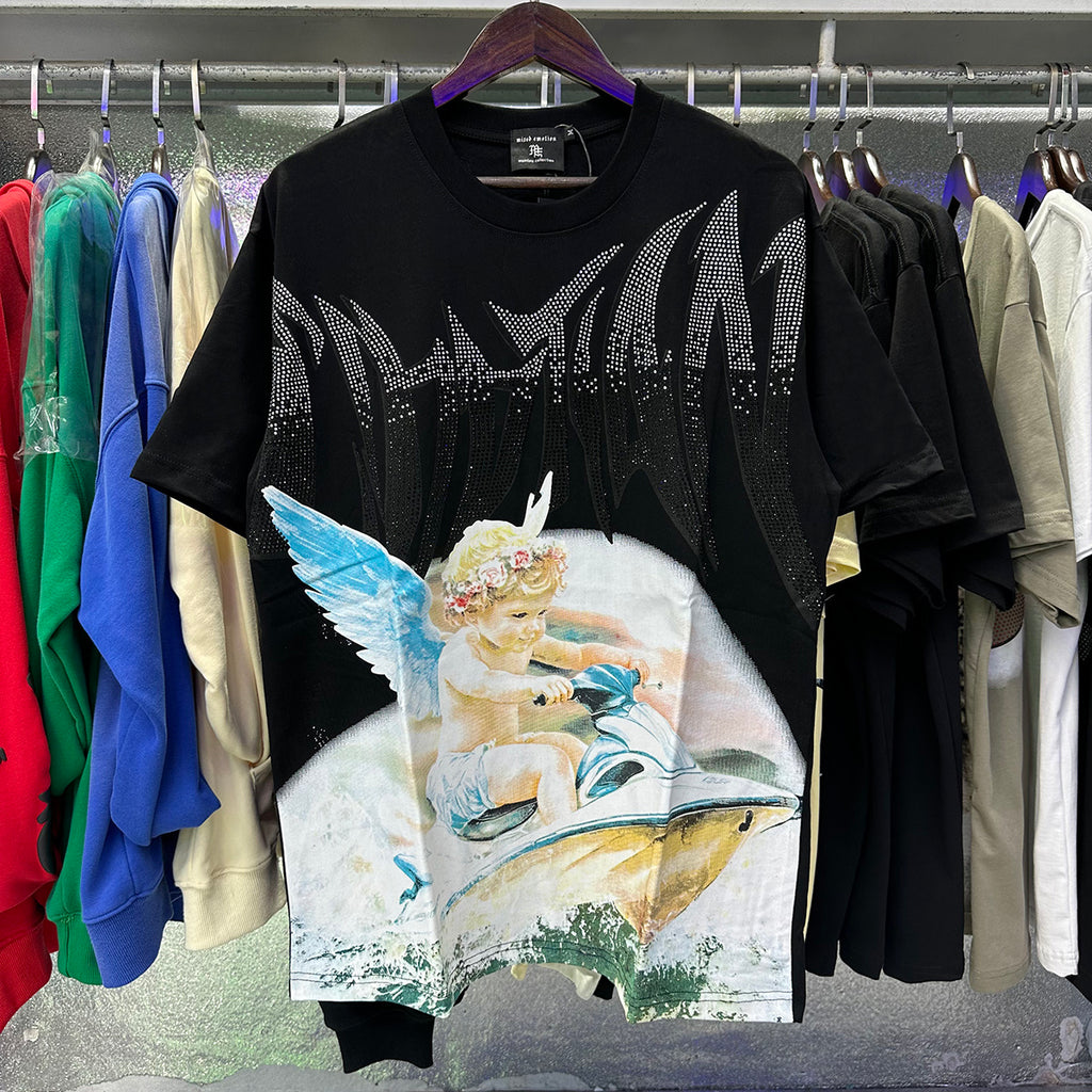 Top Quality Heavyweight 100% Cotton Mixed Emotions Tee Shirts Loose Casual Embroidery Oversized T-shirts