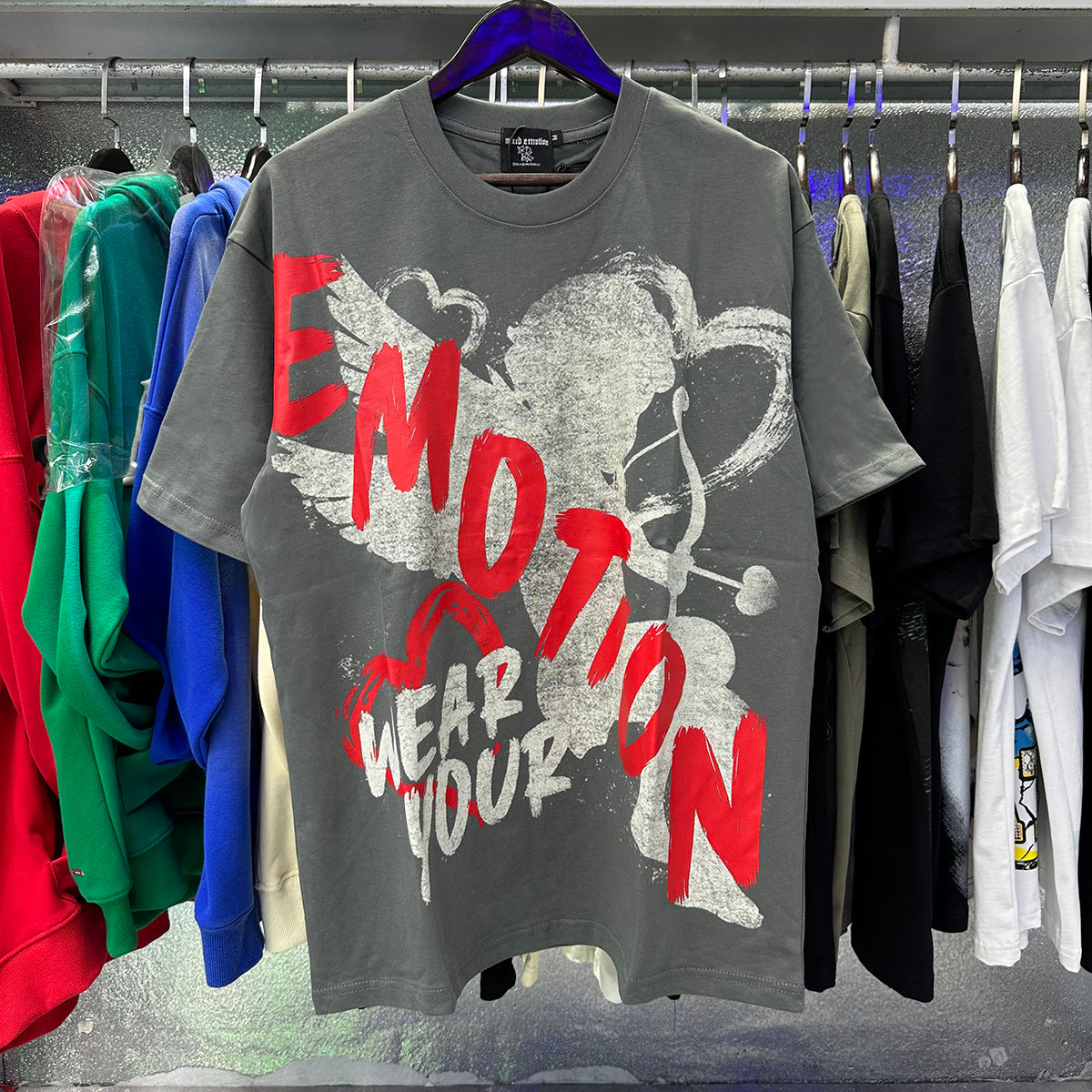 Top Quality Heavyweight 100% Cotton Mixed Emotions Tee Shirts Loose Casual Embroidery Oversized T-shirts