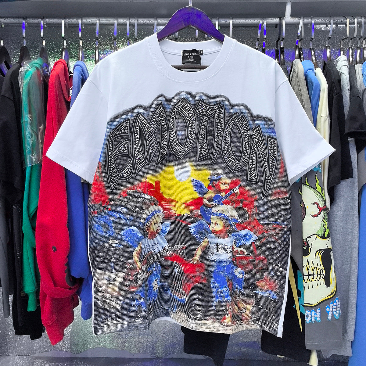 Top Quality Heavyweight 100% Cotton Mixed Emotions Tee Shirts Loose Casual Embroidery Oversized T-shirts