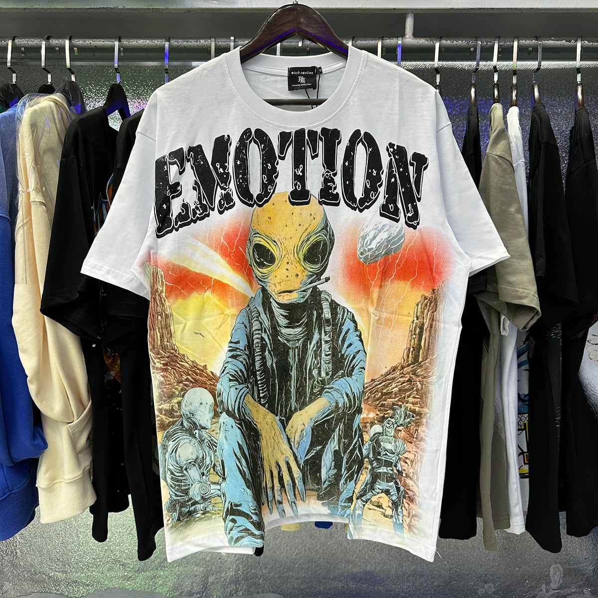 Top Quality Heavyweight 100% Cotton Mixed Emotions Tee Shirts Loose Casual Embroidery Oversized T-shirts