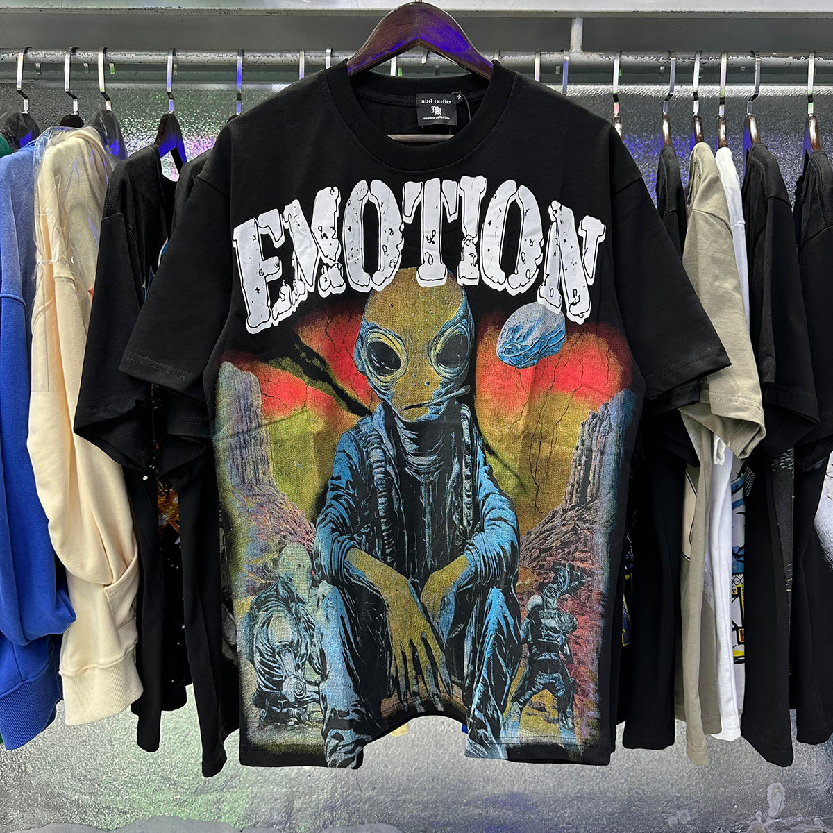 Top Quality Heavyweight 100% Cotton Mixed Emotions Tee Shirts Loose Casual Embroidery Oversized T-shirts