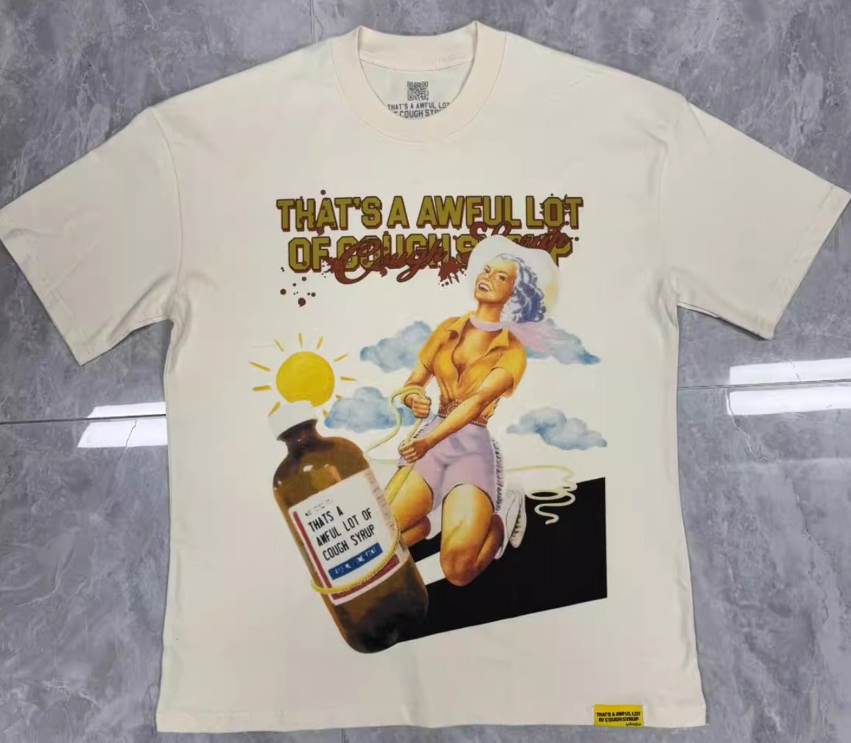 Top Quality THAT'S a AWFUL LOT of 100% Cotton COUGH SYRUP Loose Casual Scannable Oversized Vintage T-shirts for Men