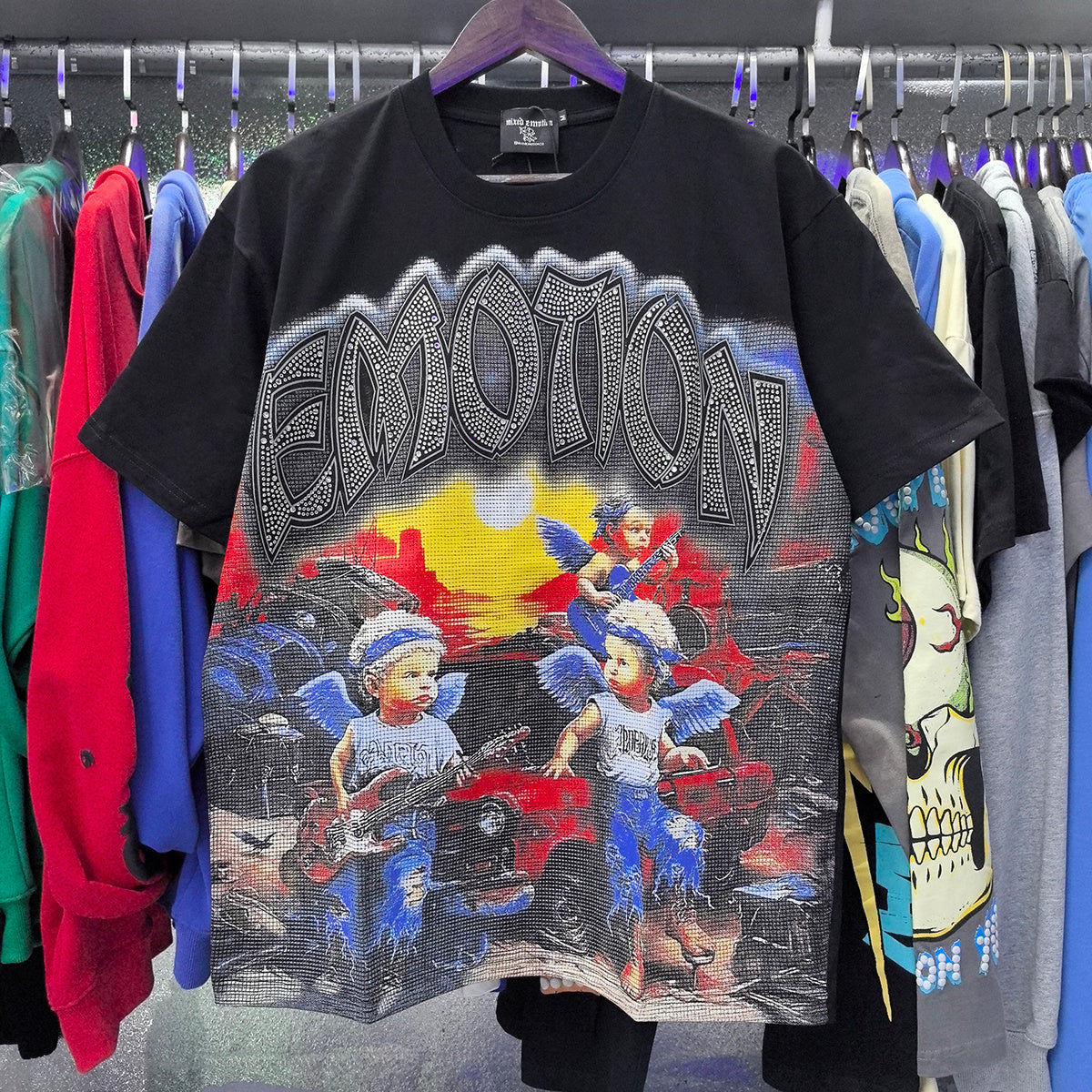Top Quality Heavyweight 100% Cotton Mixed Emotions Tee Shirts Loose Casual Embroidery Oversized T-shirts