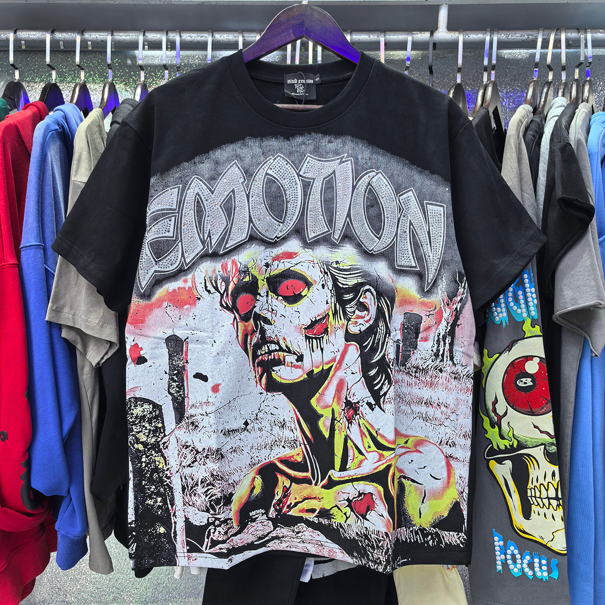 Top Quality Heavyweight 100% Cotton Mixed Emotions Tee Shirts Loose Casual Embroidery Oversized T-shirts