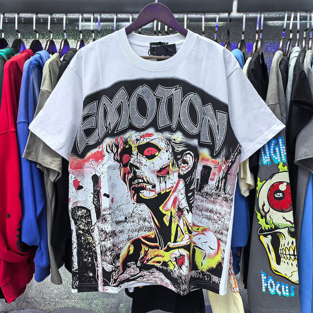 Top Quality Heavyweight 100% Cotton Mixed Emotions Tee Shirts Loose Casual Embroidery Oversized T-shirts