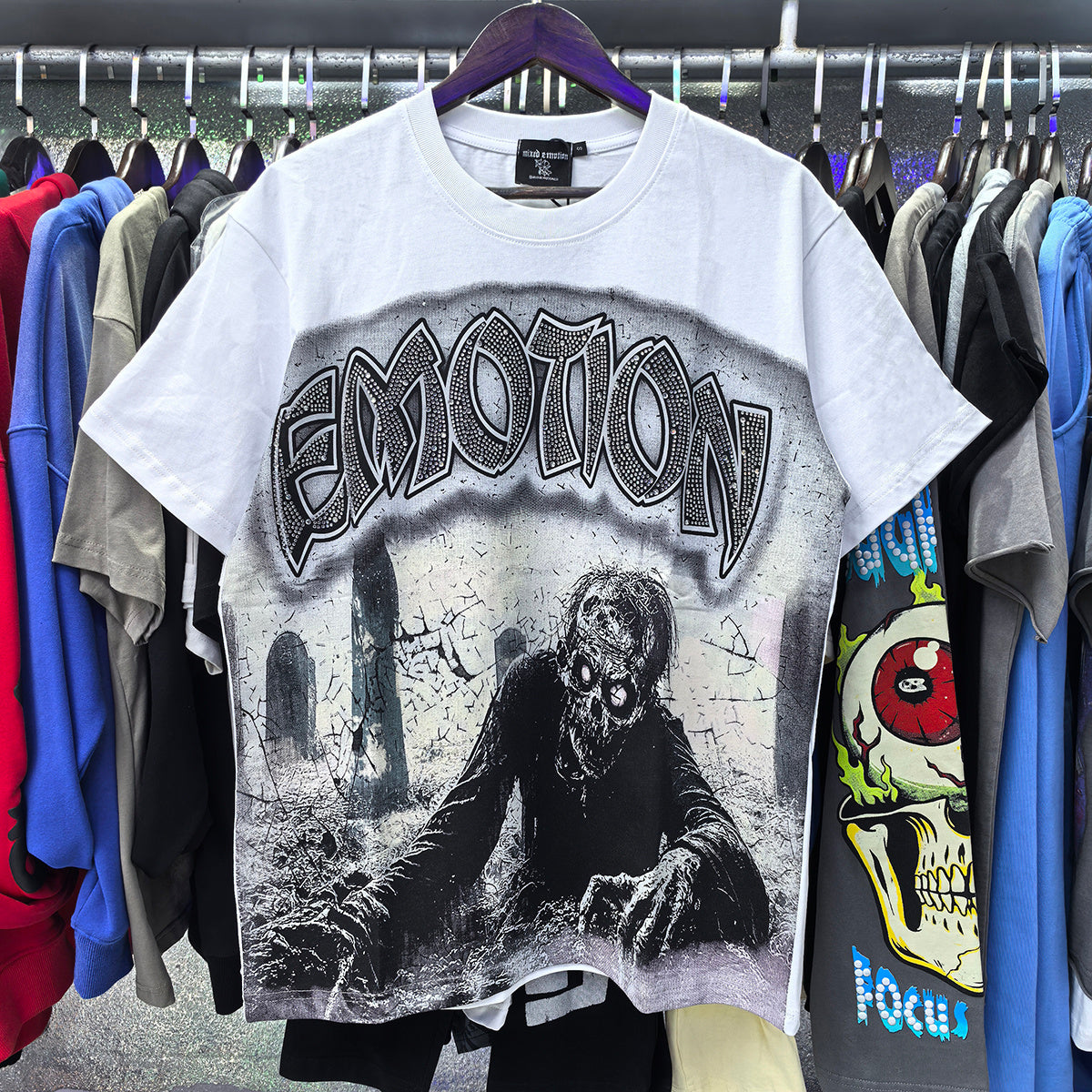 Top Quality Heavyweight 100% Cotton Mixed Emotions Tee Shirts Loose Casual Embroidery Oversized T-shirts