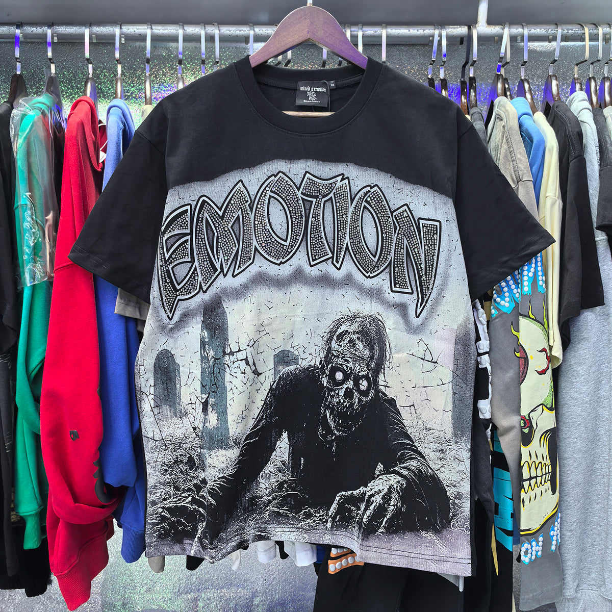 Top Quality Heavyweight 100% Cotton Mixed Emotions Tee Shirts Loose Casual Embroidery Oversized T-shirts