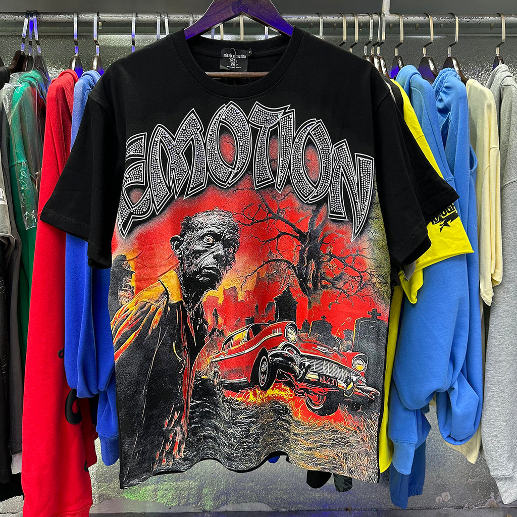 Top Quality Heavyweight 100% Cotton Mixed Emotions Tee Shirts Loose Casual Embroidery Oversized T-shirts