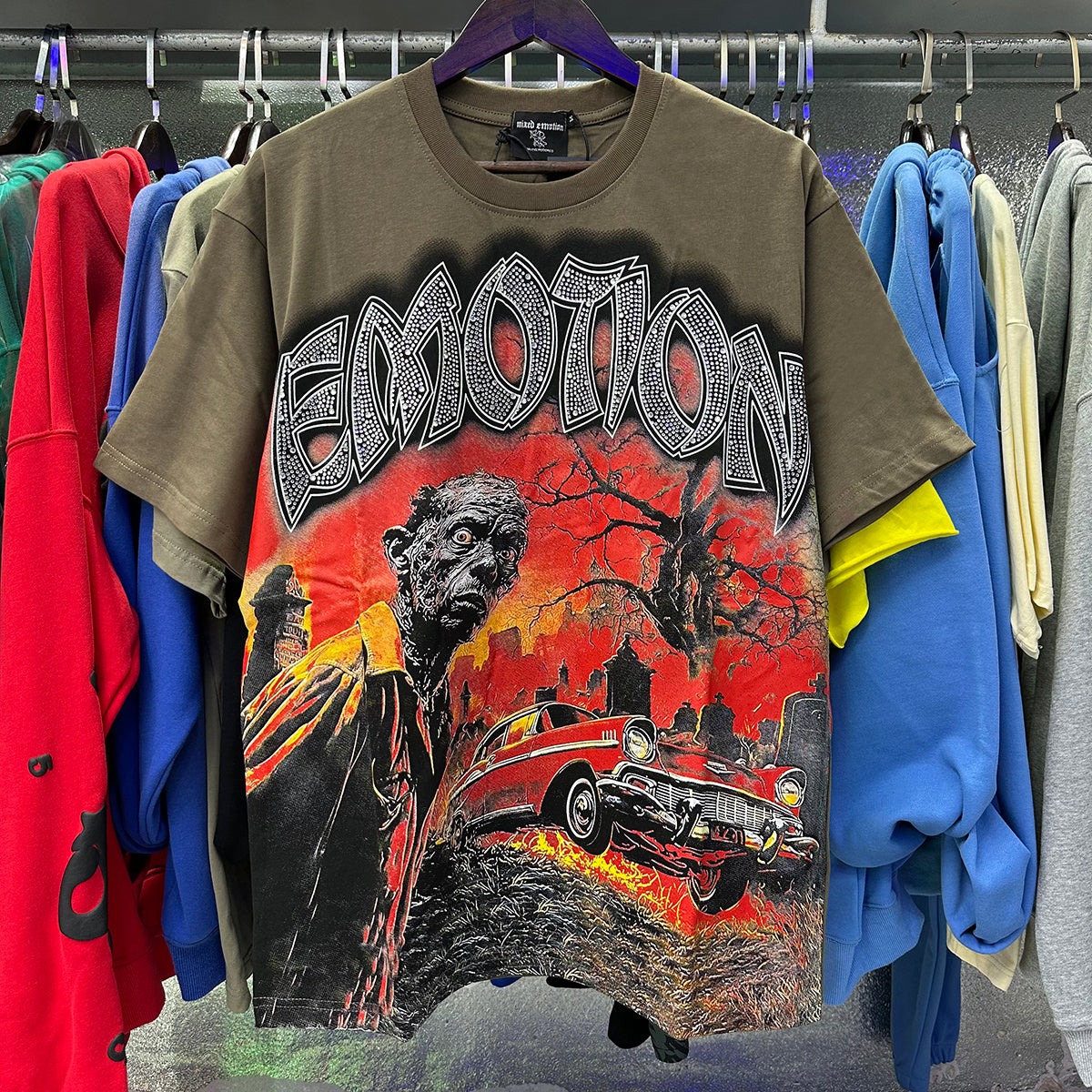 Top Quality Heavyweight 100% Cotton Mixed Emotions Tee Shirts Loose Casual Embroidery Oversized T-shirts
