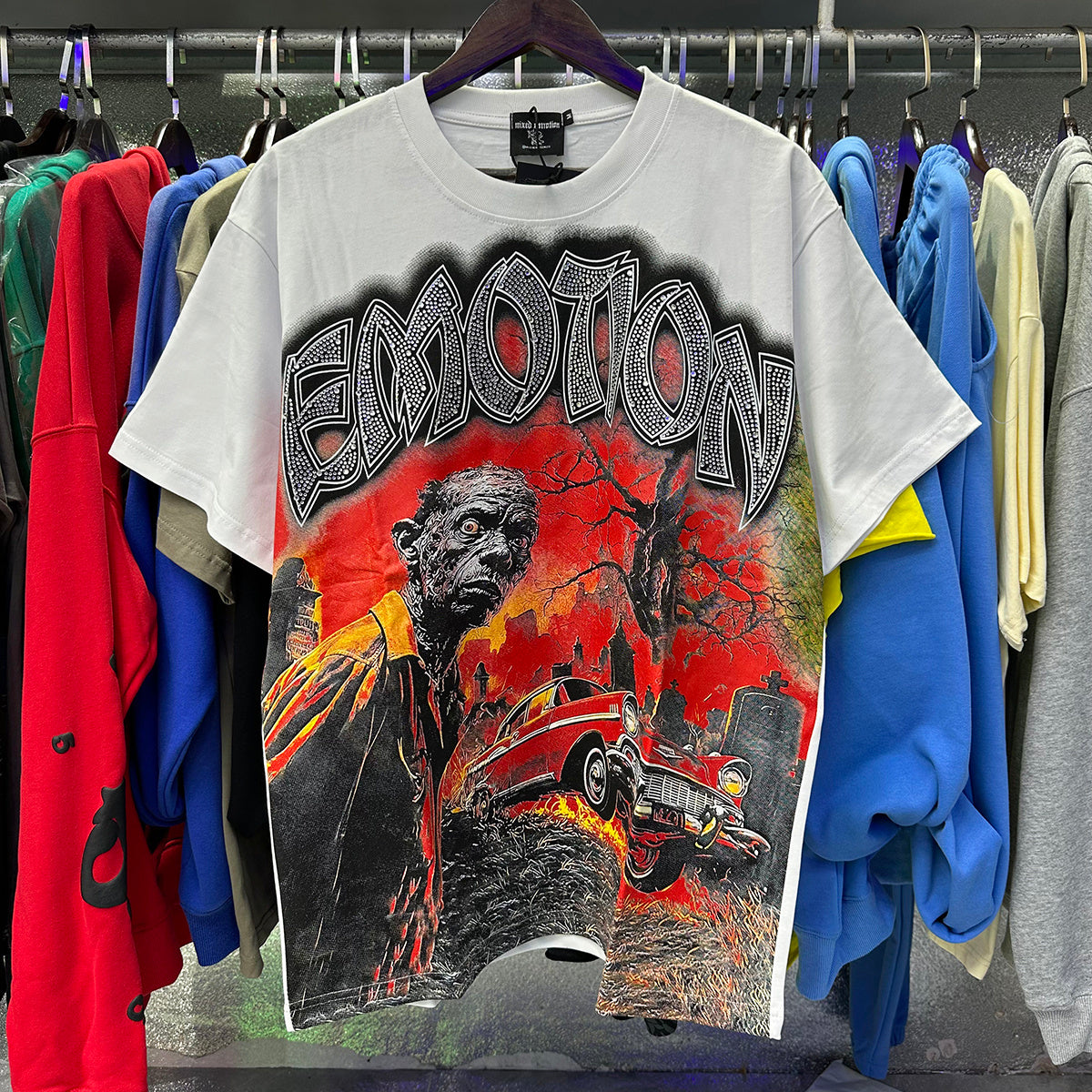 Top Quality Heavyweight 100% Cotton Mixed Emotions Tee Shirts Loose Casual Embroidery Oversized T-shirts