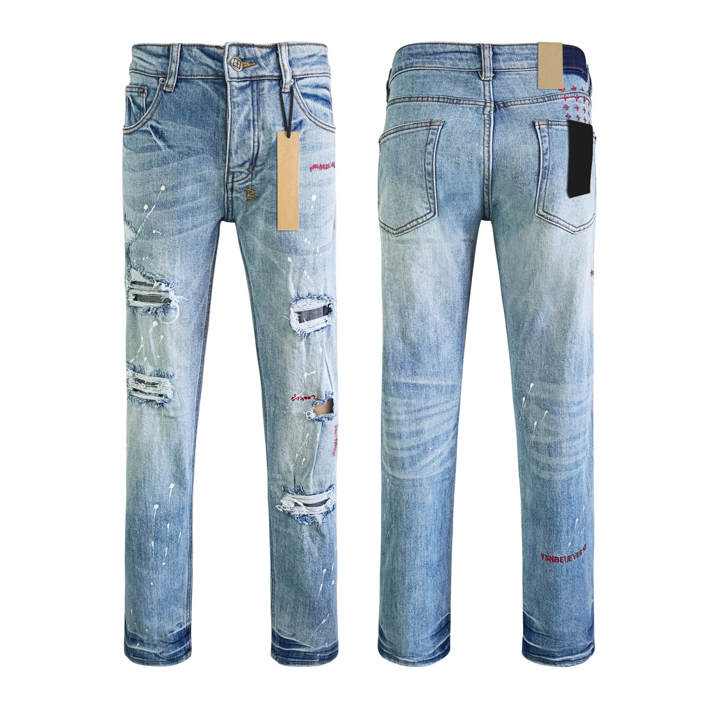 Top Quality Ksubies Retro Style Pants Hip-hop Ripped Denim Y2K Jeans Straight Leg Denim Jeans